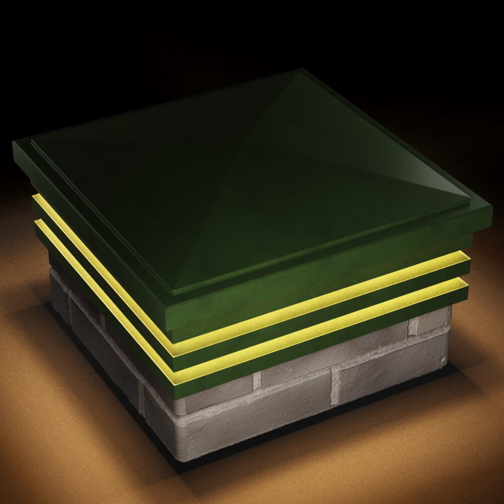 Колпак Zking Бона ХайТек Зеленый на столб 1.5х1.5 кирпича (385х385мм) с подсветкой в Тайшете фото