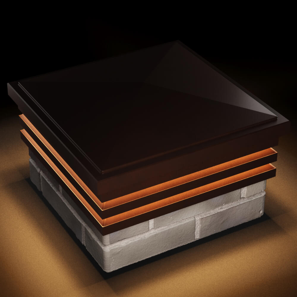 Колпак Zking Бона ХайТек Коричневый на столб 1.5х1.5 кирпича (385х385мм) с подсветкой в Тайшете фото