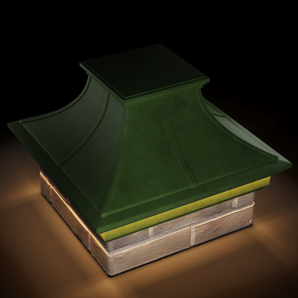 Колпак Zking Монблан Премиум Зеленый на столб 1.5х1.5 кирпича (385х385мм) с подсветкой в Тайшете фото