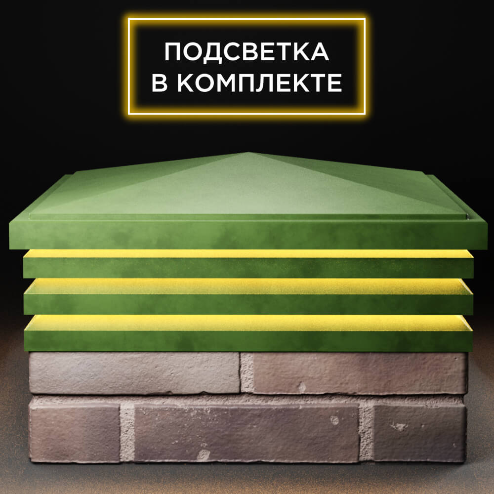 Колпак Zking Бона ХайТек Зеленый на столб 2х2 кирпича (513х513мм) с подсветкой Тайшет фото